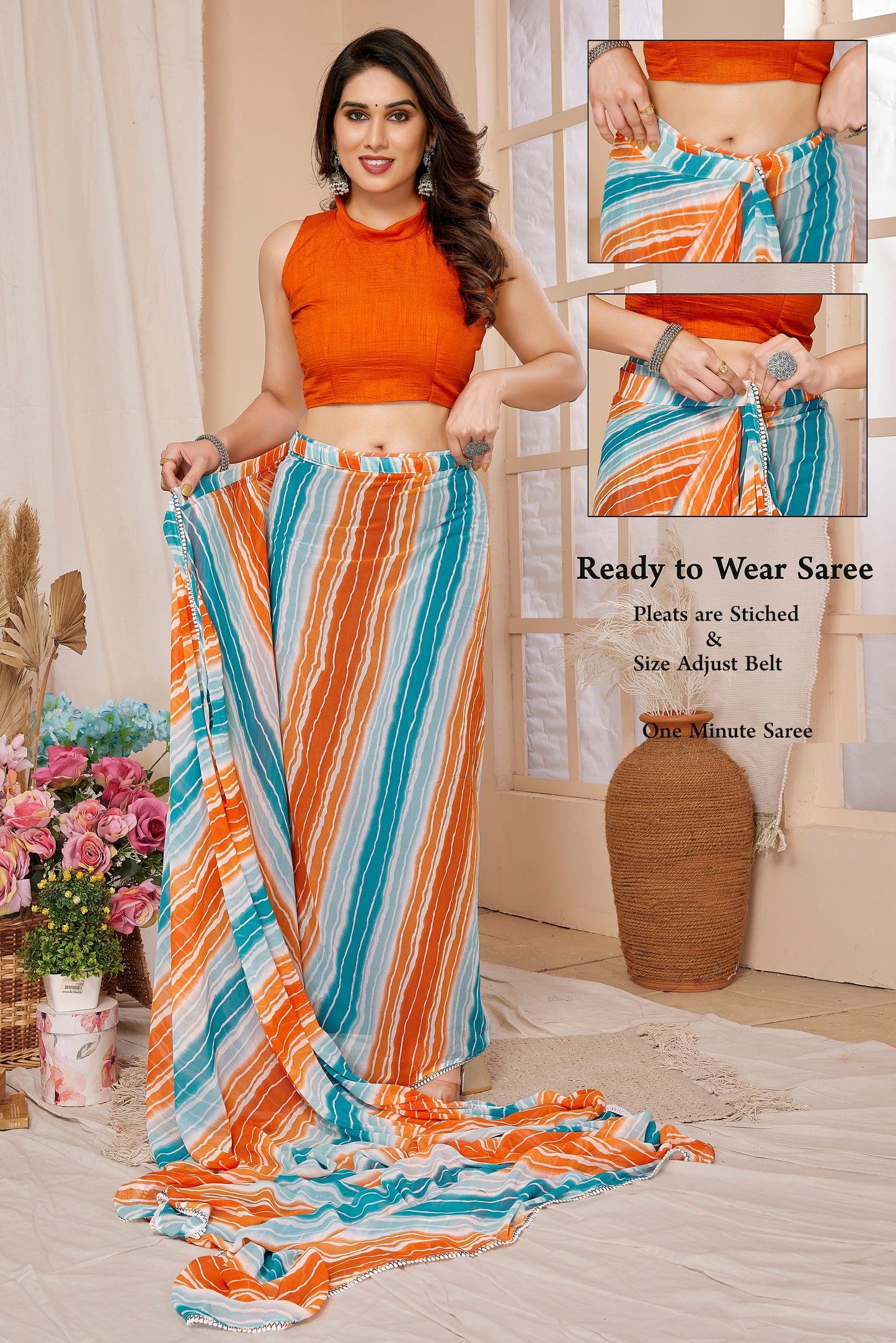 1-MIN READY TO WEAR SAREE IN HEAVY GEORGETTE WITH BANGLORI BLOUSE