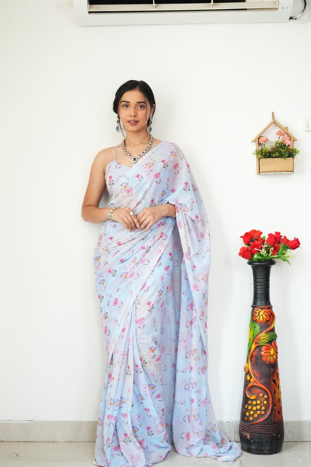 1 MIN READY TO WEAR IN PURE SOFT GEORGETTE SAREE WITH BLOUSE