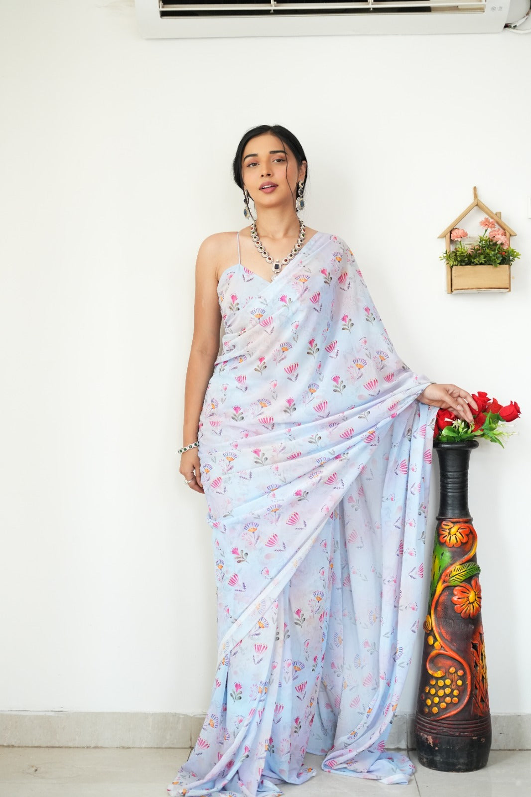 1 MIN READY TO WEAR IN PURE SOFT GEORGETTE SAREE WITH BLOUSE