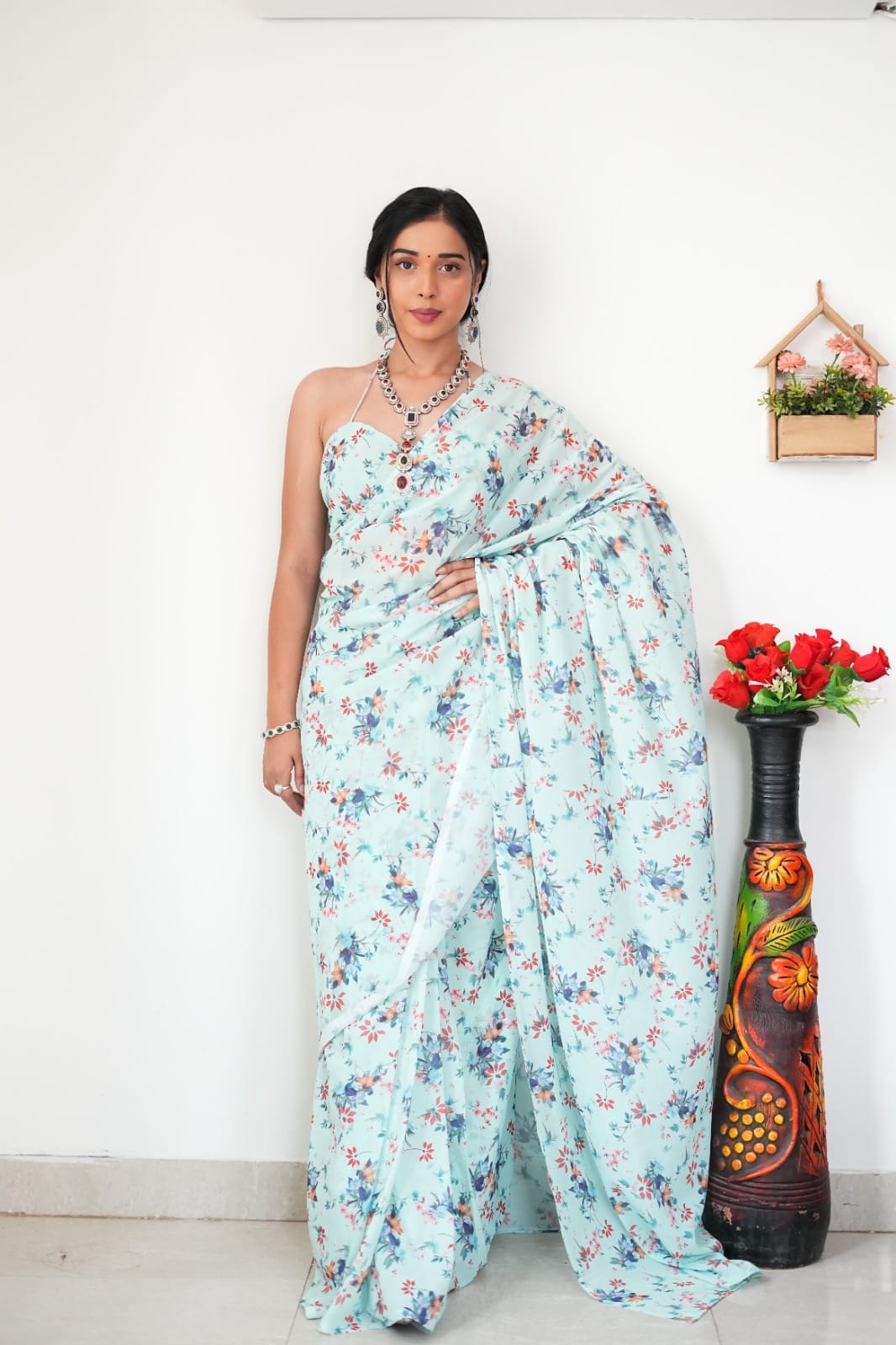 1 MIN READY TO WEAR IN PURE SOFT GEORGETTE SAREE WITH BLOUSE