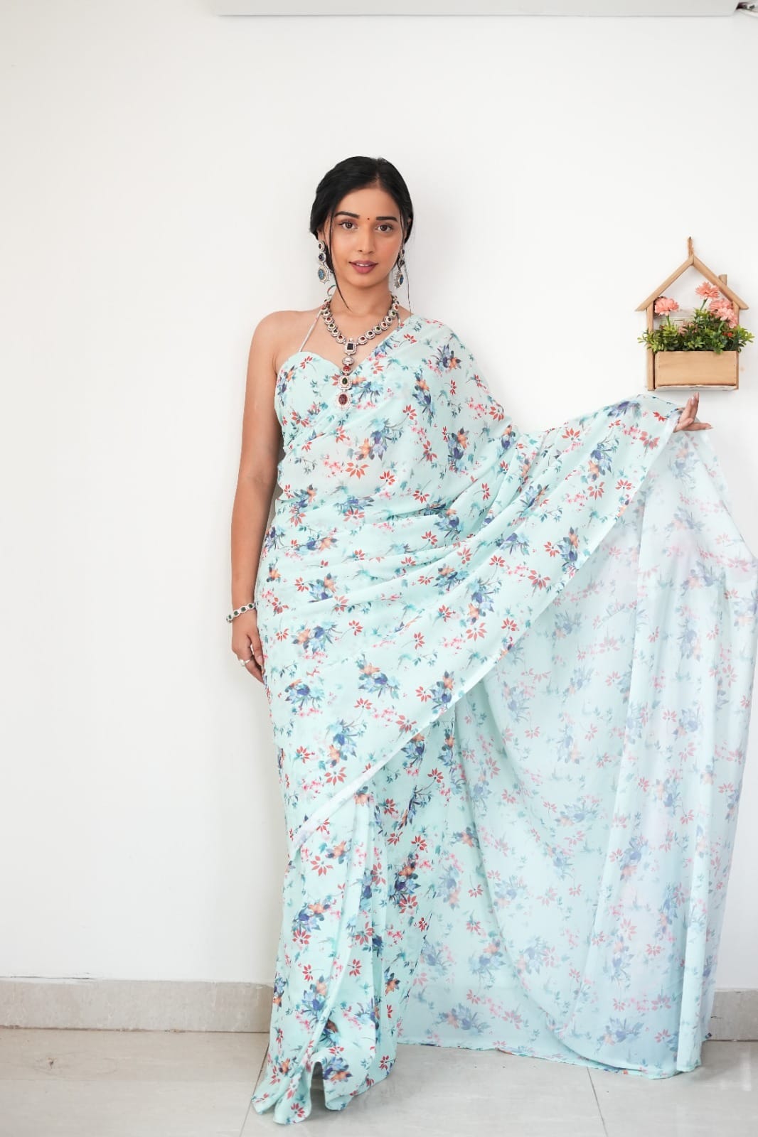 1 MIN READY TO WEAR IN PURE SOFT GEORGETTE SAREE WITH BLOUSE