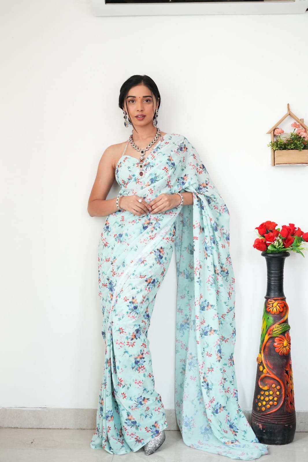 1 MIN READY TO WEAR IN PURE SOFT GEORGETTE SAREE WITH BLOUSE