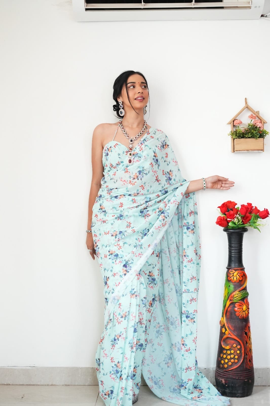 1 MIN READY TO WEAR IN PURE SOFT GEORGETTE SAREE WITH BLOUSE