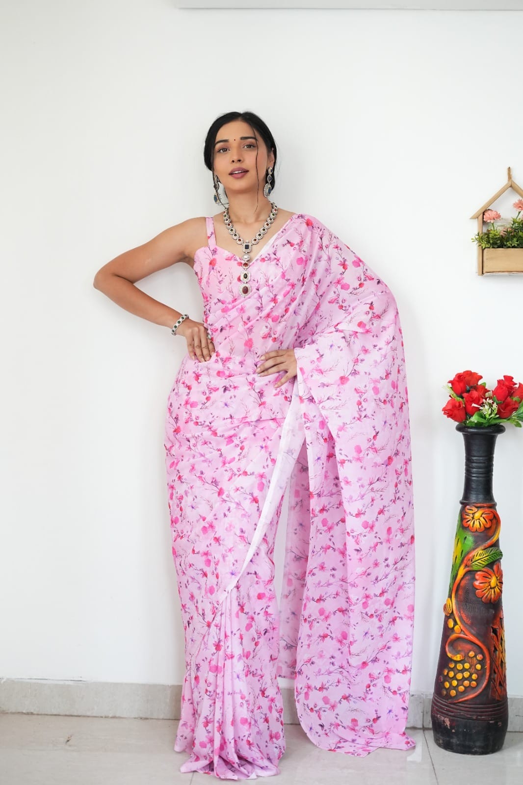 1 MIN READY TO WEAR IN PURE SOFT GEORGETTE SAREE WITH BLOUSE