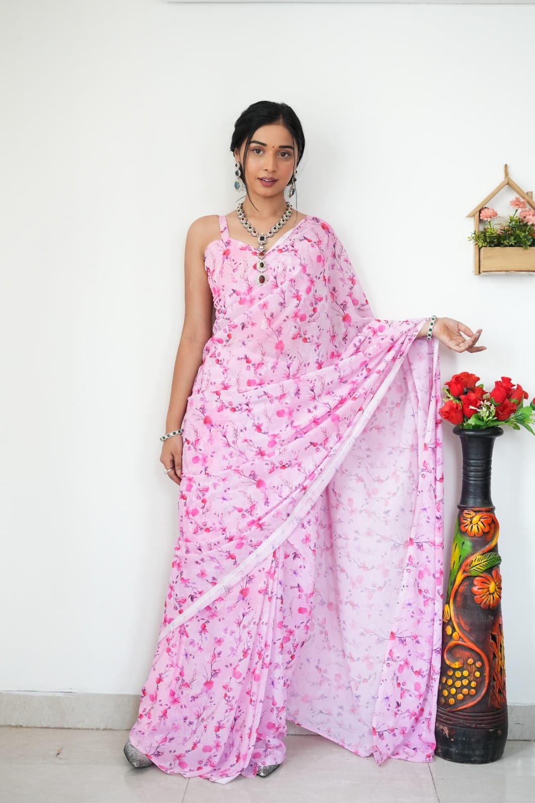 1 MIN READY TO WEAR IN PURE SOFT GEORGETTE SAREE WITH BLOUSE