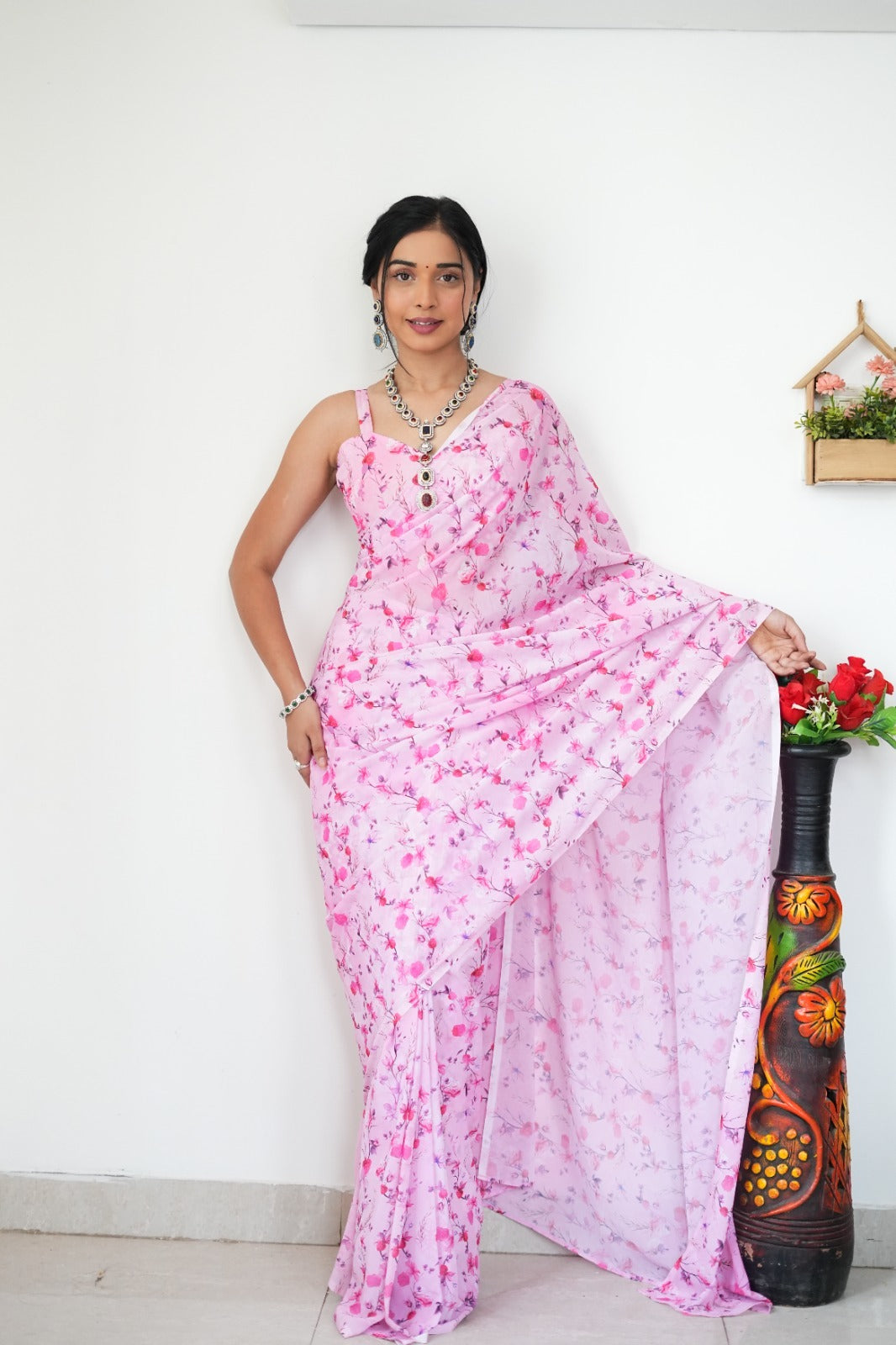 1 MIN READY TO WEAR IN PURE SOFT GEORGETTE SAREE WITH BLOUSE