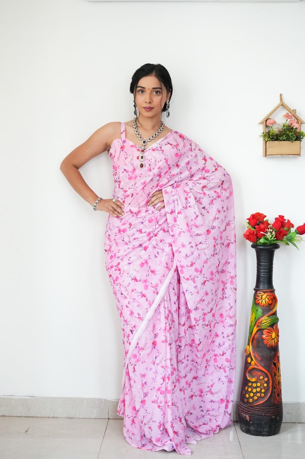 1 MIN READY TO WEAR IN PURE SOFT GEORGETTE SAREE WITH BLOUSE