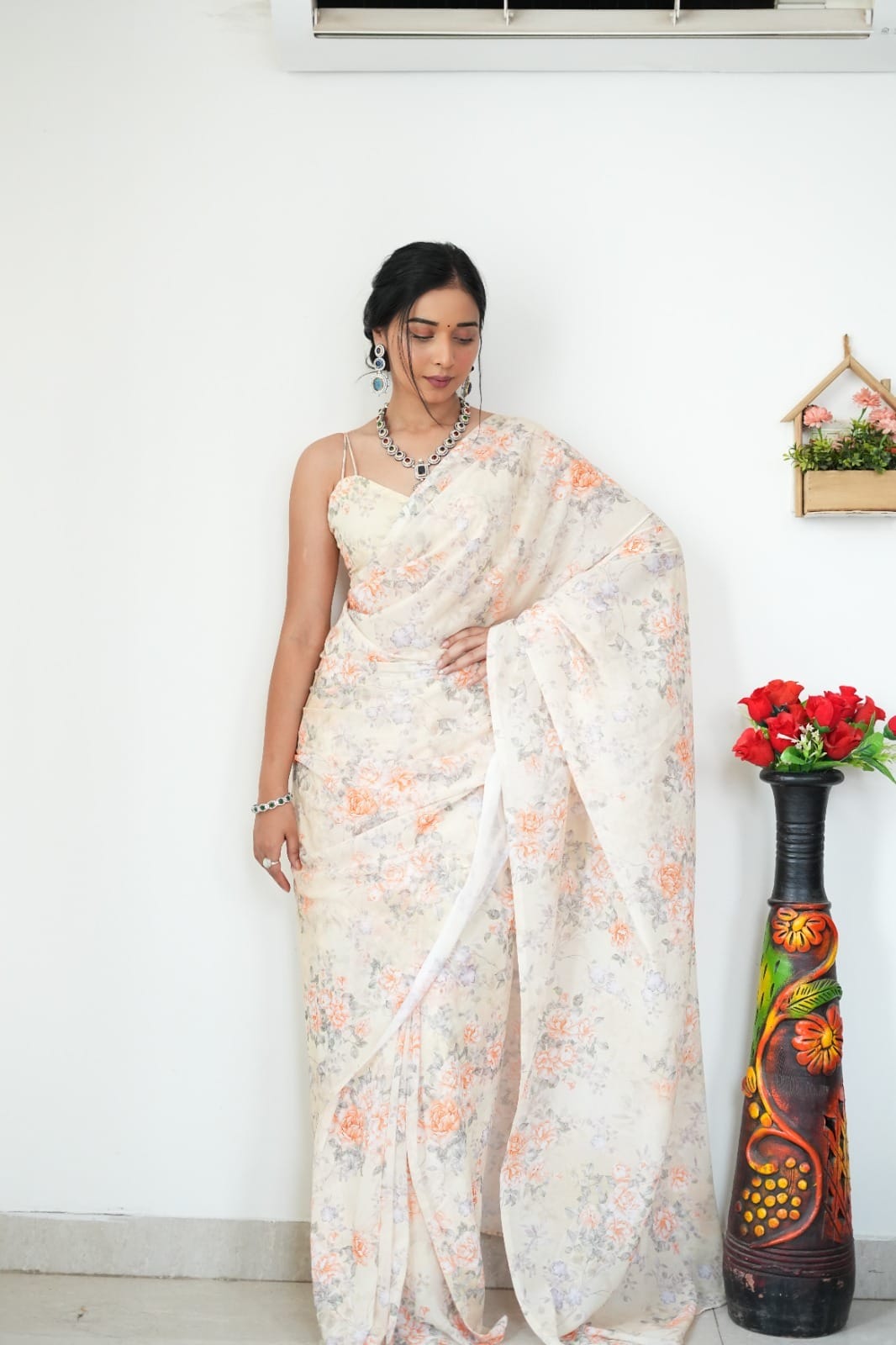 1 MIN READY TO WEAR IN PURE SOFT GEORGETTE SAREE WITH BLOUSE