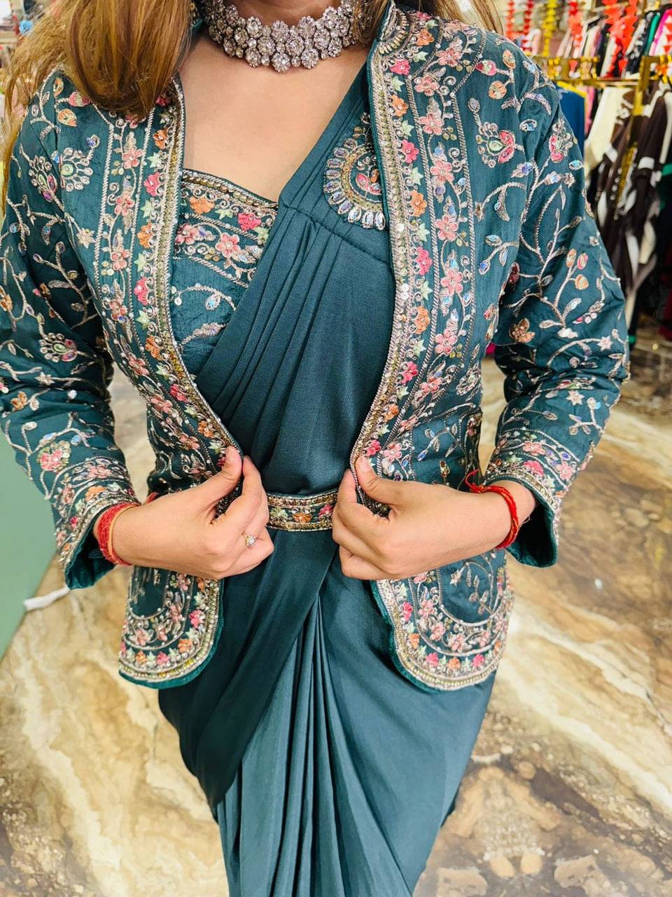 TRENDING INDO-WESTERN READY TO WEAR SAREE WITH FULLY EMBROIDERED KOTI