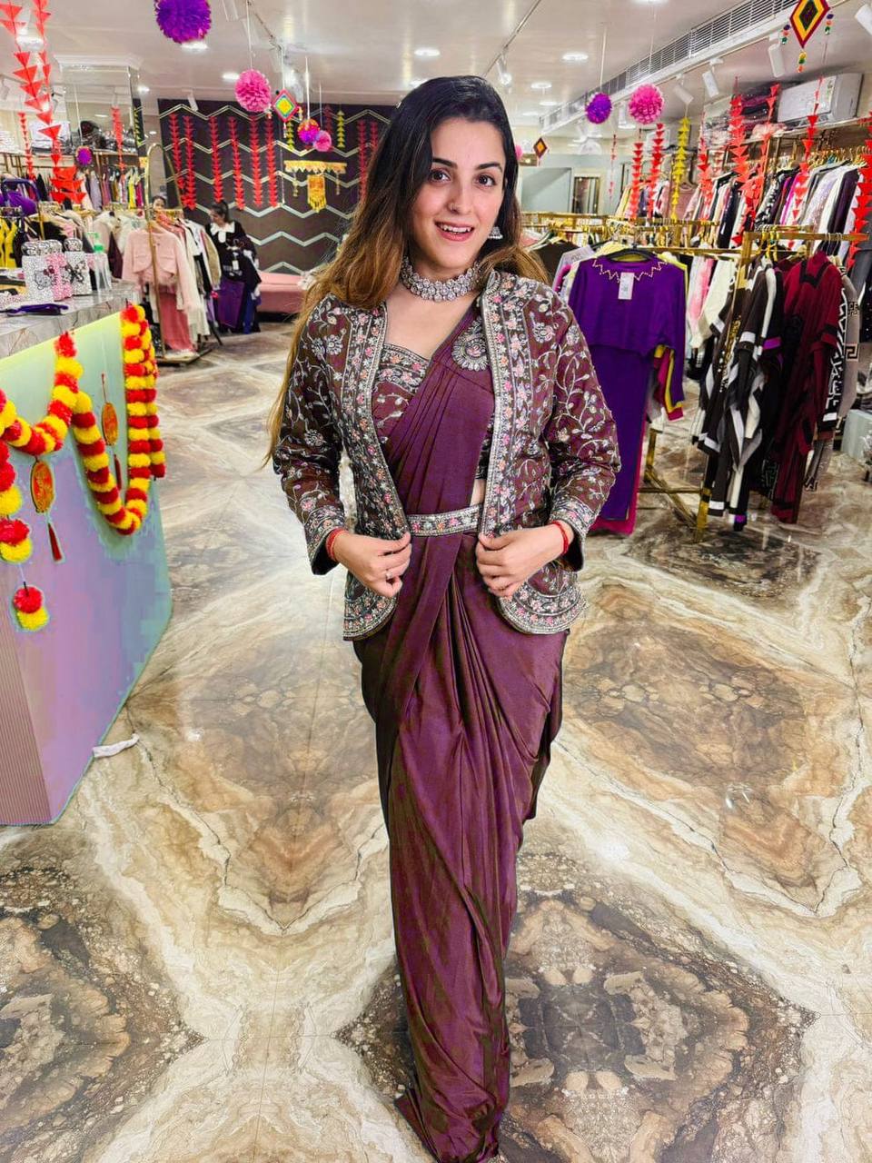 TRENDING INDO-WESTERN READY TO WEAR SAREE WITH FULLY EMBROIDERED KOTI