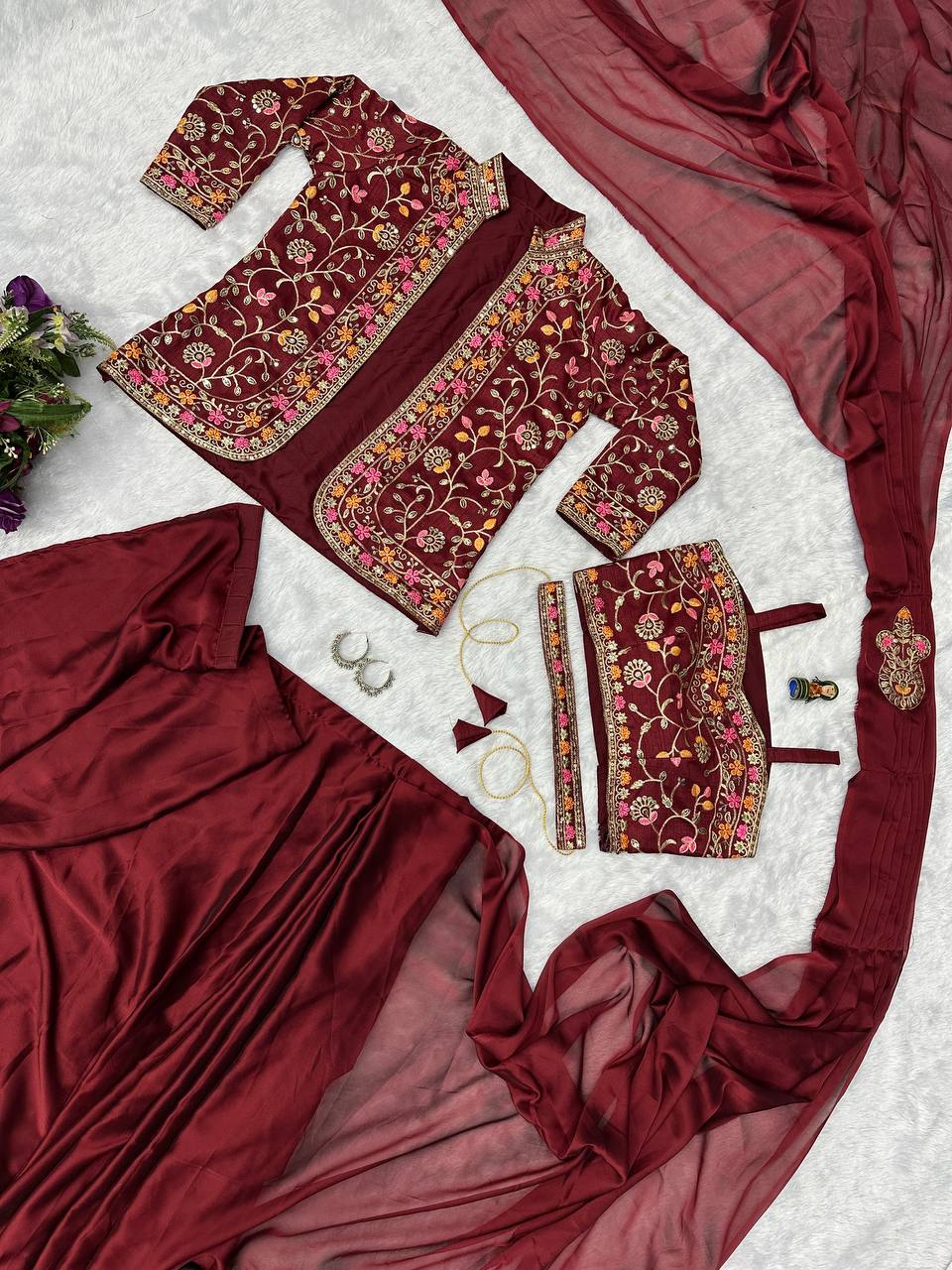 TRENDING INDO-WESTERN READY TO WEAR SAREE WITH FULLY EMBROIDERED KOTI