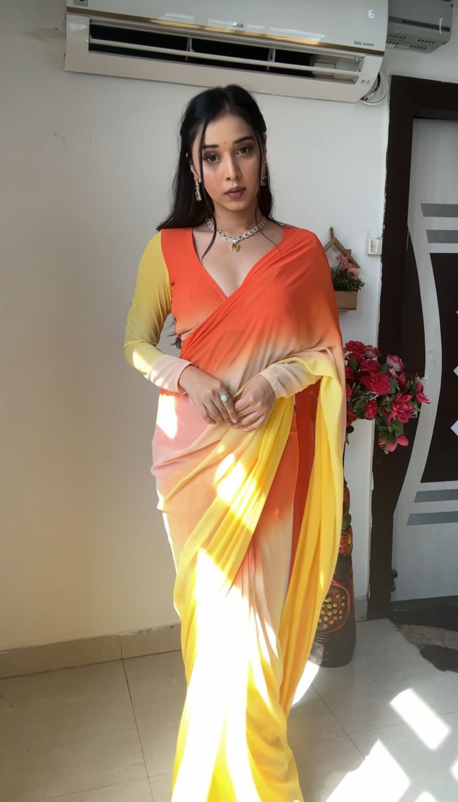 1 MIN READY TO WEAR SAREE IN IMPORTED GEORGETTE WITH HEAVY BLOUSE