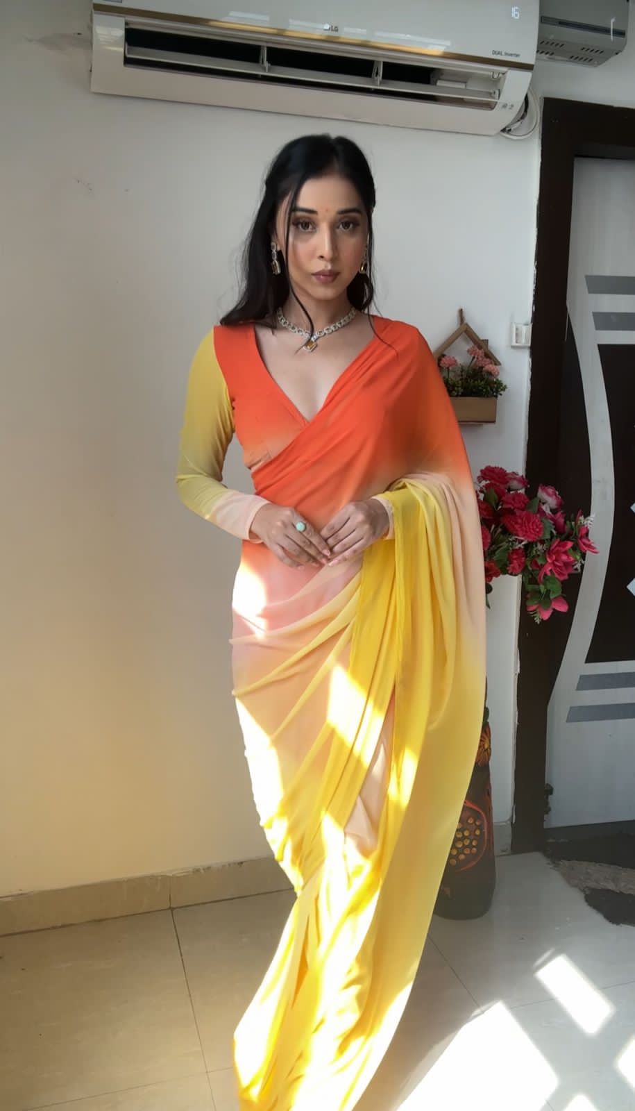 1 MIN READY TO WEAR SAREE IN IMPORTED GEORGETTE WITH HEAVY BLOUSE