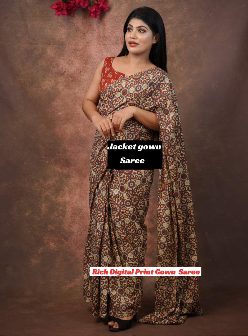 JACKET GOWN SAREE 1-MIN READY TO WEAR WITH RICH DIGITAL PRINT