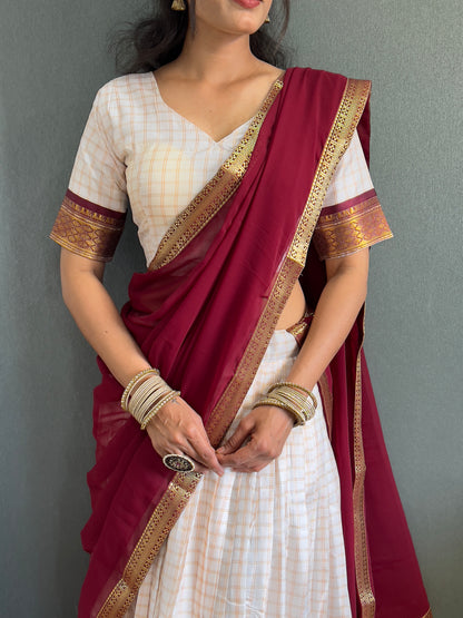 HALF SAREE -SOUTH INDIAN  KACHI STYLE  COTTON SILK