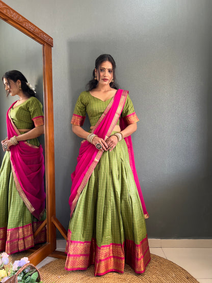 HALF SAREE -SOUTH INDIAN  KACHI STYLE  COTTON SILK