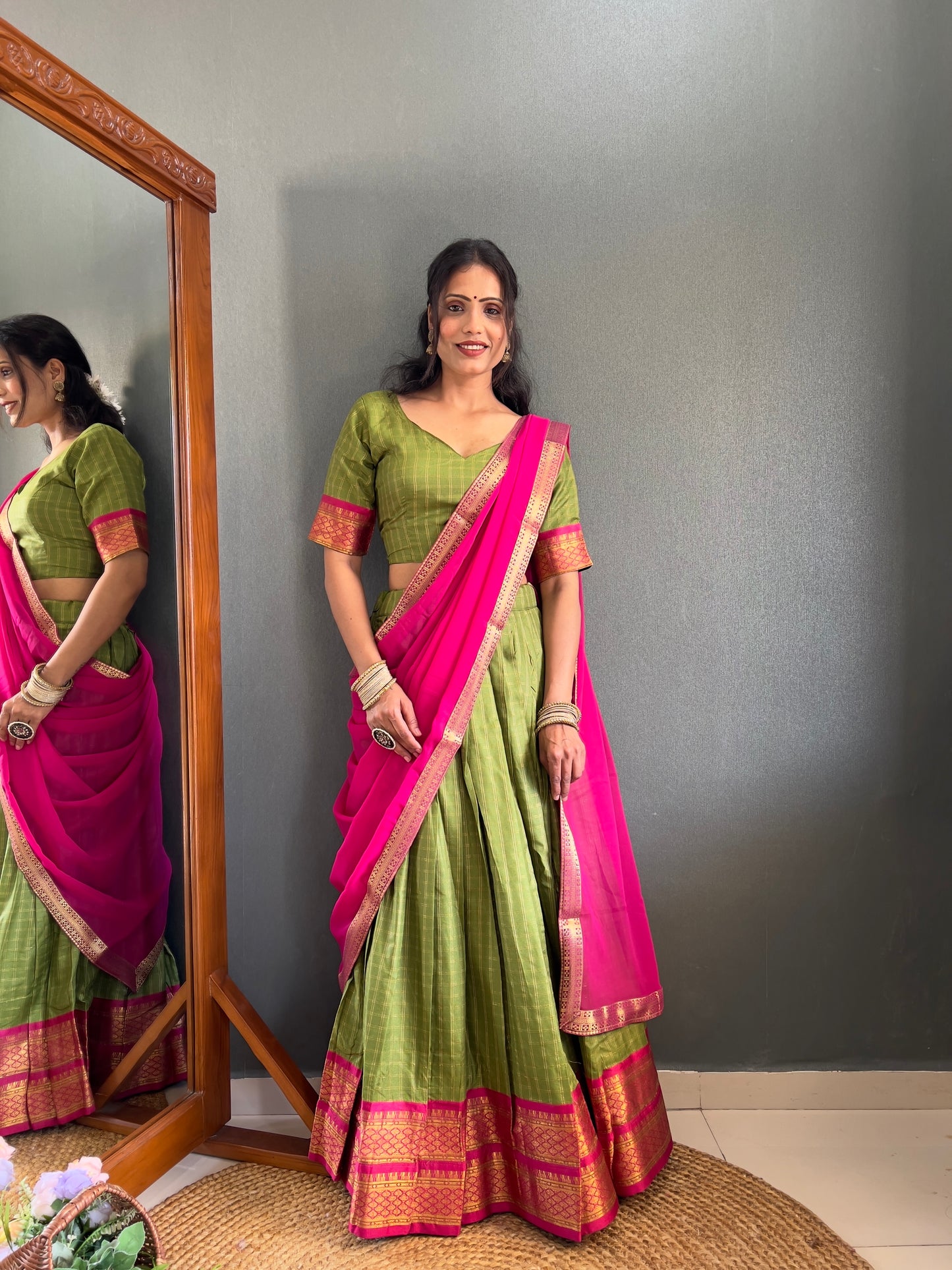 HALF SAREE -SOUTH INDIAN  KACHI STYLE  COTTON SILK