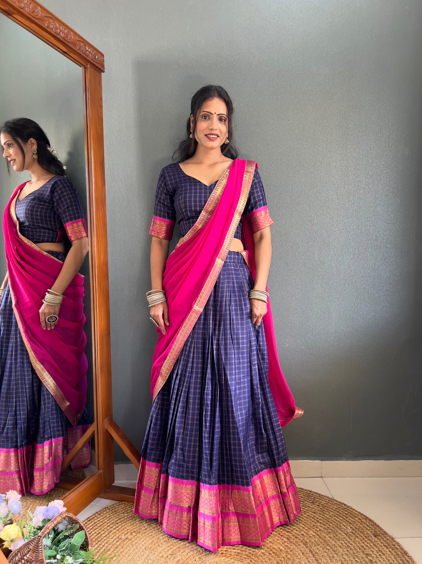 HALF SAREE -SOUTH INDIAN  KACHI STYLE  COTTON SILK