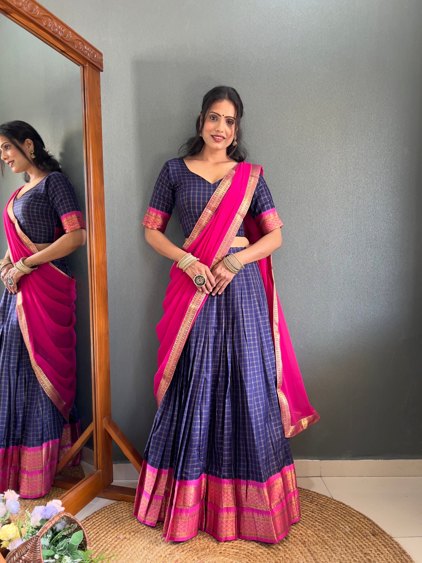 HALF SAREE -SOUTH INDIAN  KACHI STYLE  COTTON SILK