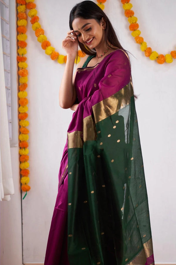 Marvellous Dark Pink Cotton Silk Saree With Outstanding Blouse Piece