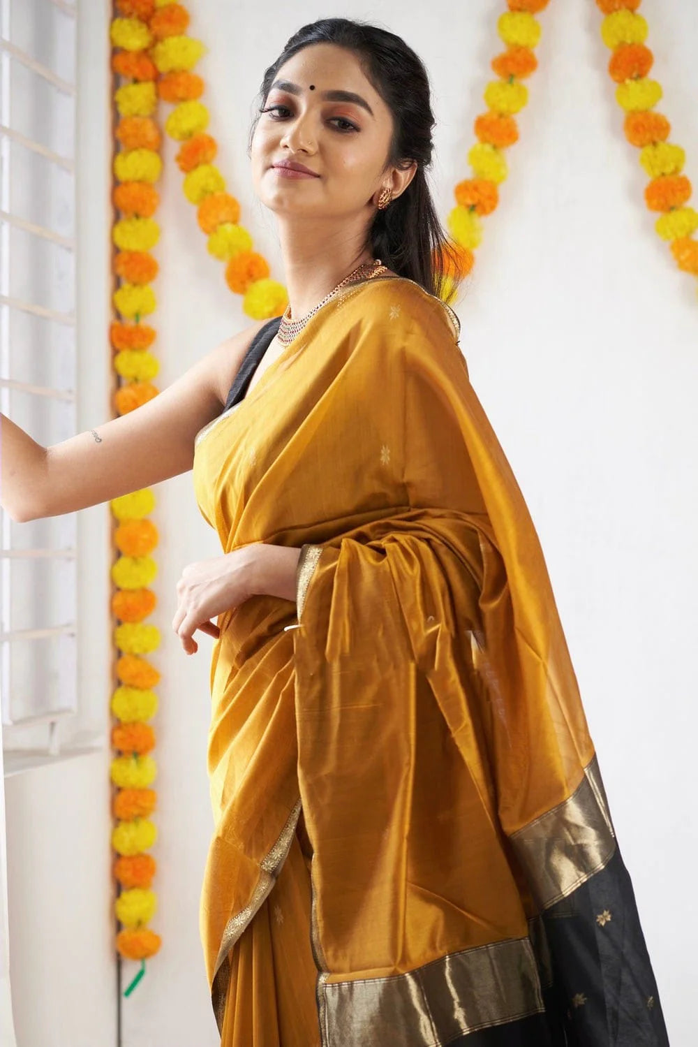 Lovely Mustard Cotton Silk Saree With Refreshing Blouse Piece