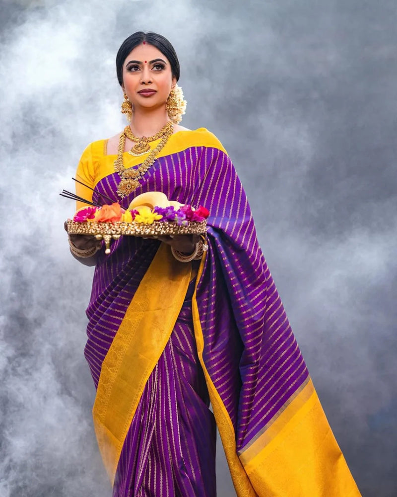 Dalliance Purple Soft Silk Saree With Chatoyant Blouse Piece