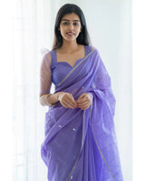 Magnetic Lavendor Cotton Silk Saree With Woebegone Blouse Piece