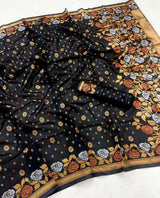 BLACK SOFT BANARASI SILK SAREE WITH LAGNIAPPE BLOUSE PIECE