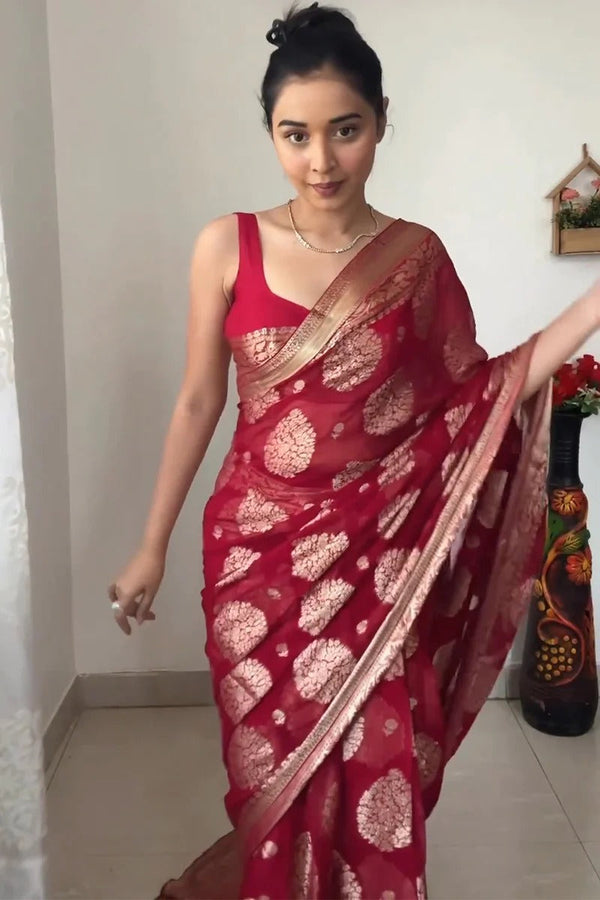 1-MIN READY TO WEAR BANARASI SILK SAREE WITH BLOUSE