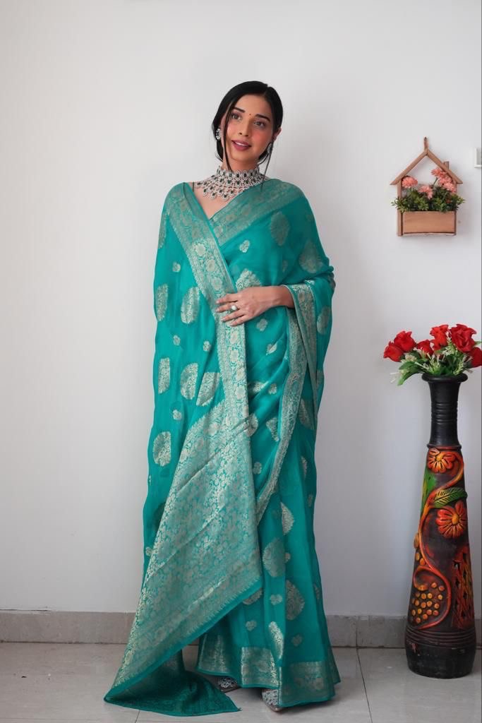 1-MIN READY TO WEAR BANARASI SILK SAREE WITH BLOUSE