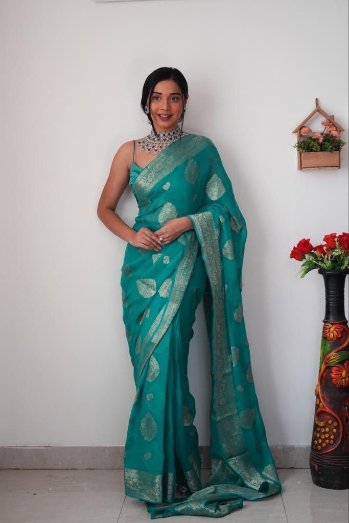 1-MIN READY TO WEAR BANARASI SILK SAREE WITH BLOUSE