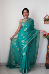 1-MIN READY TO WEAR BANARASI SILK SAREE WITH BLOUSE