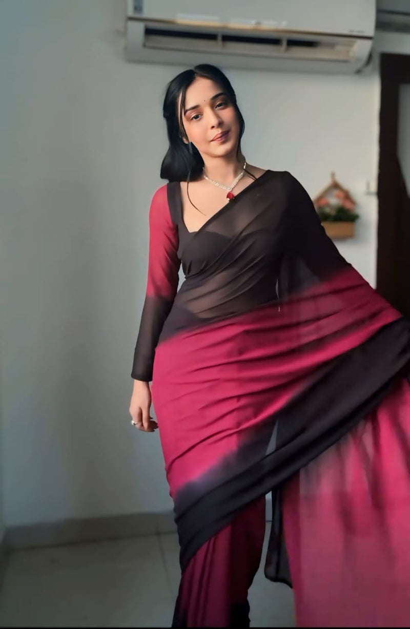 1-MIN READY TO WEAR SOFT GEORGETTE SHADE SAREE WITH UNSTITCH BLOUSE