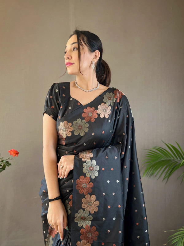 BLACK COLOUR WOVEN SOFT SILK SAREE