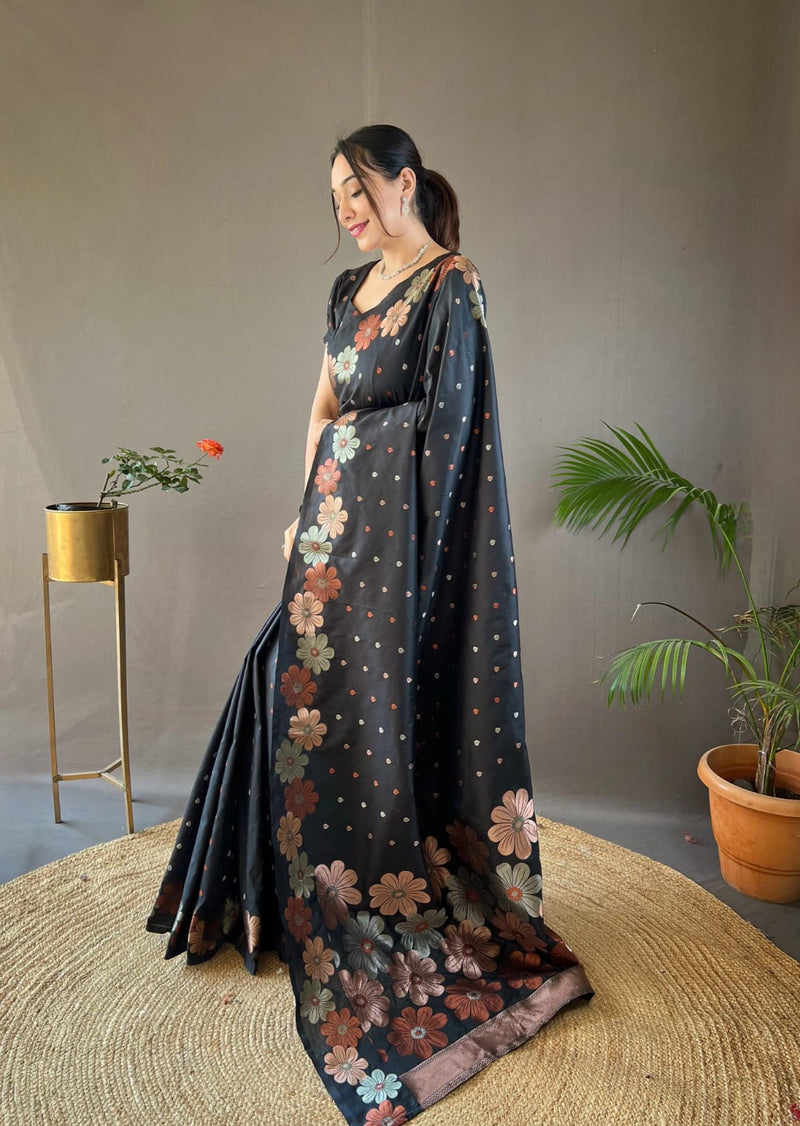 BLACK COLOUR WOVEN SOFT SILK SAREE