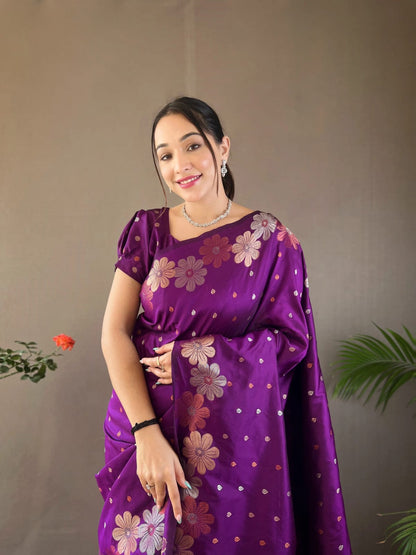 LOVENDER COLOUR WOVEN SOFT SILK SAREE