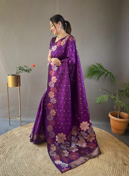 LOVENDER COLOUR WOVEN SOFT SILK SAREE