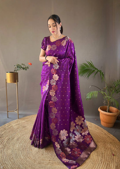 LOVENDER COLOUR WOVEN SOFT SILK SAREE