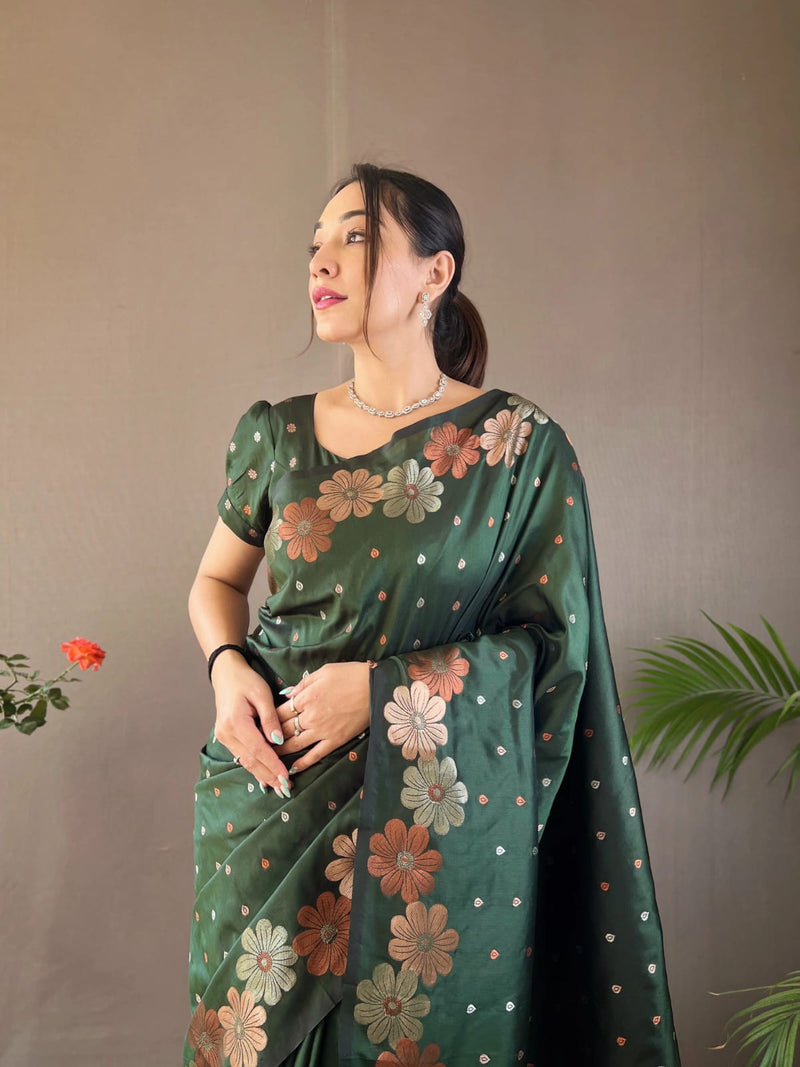 GREEN COLOUR WOVEN SOFT SILK SAREE