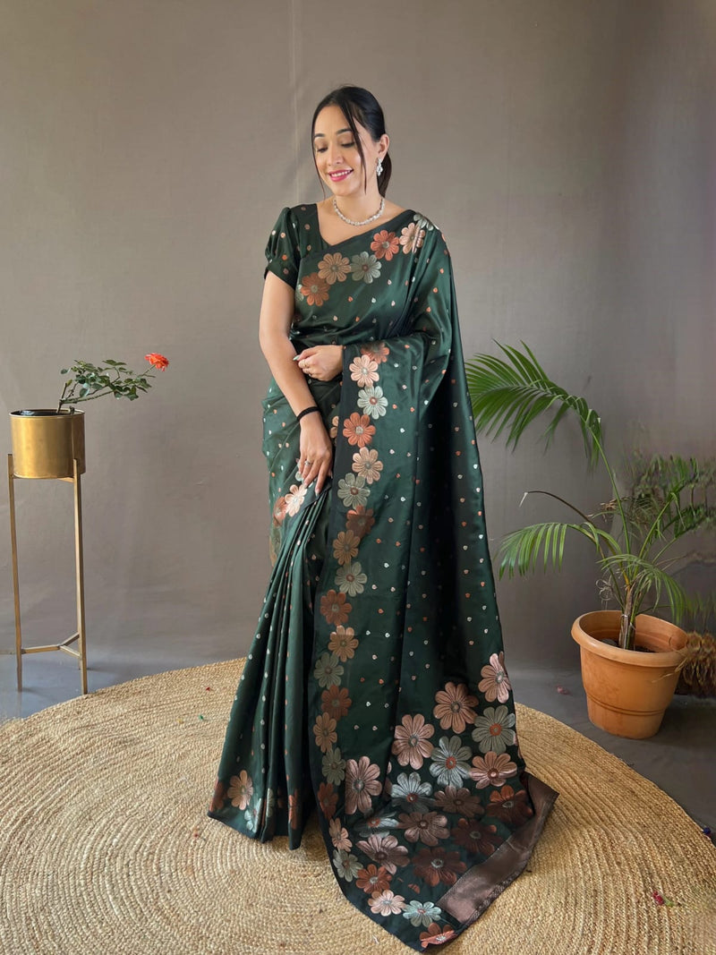 GREEN COLOUR WOVEN SOFT SILK SAREE