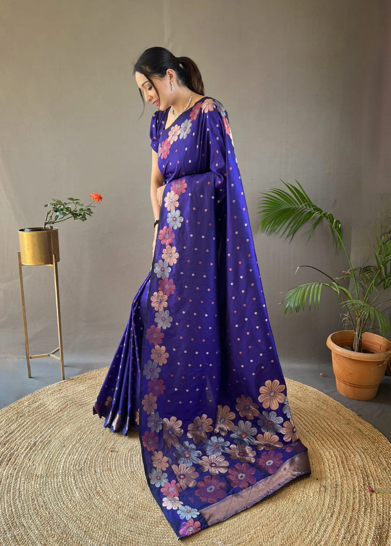 BLUE COLOUR WOVEN SOFT SILK SAREE