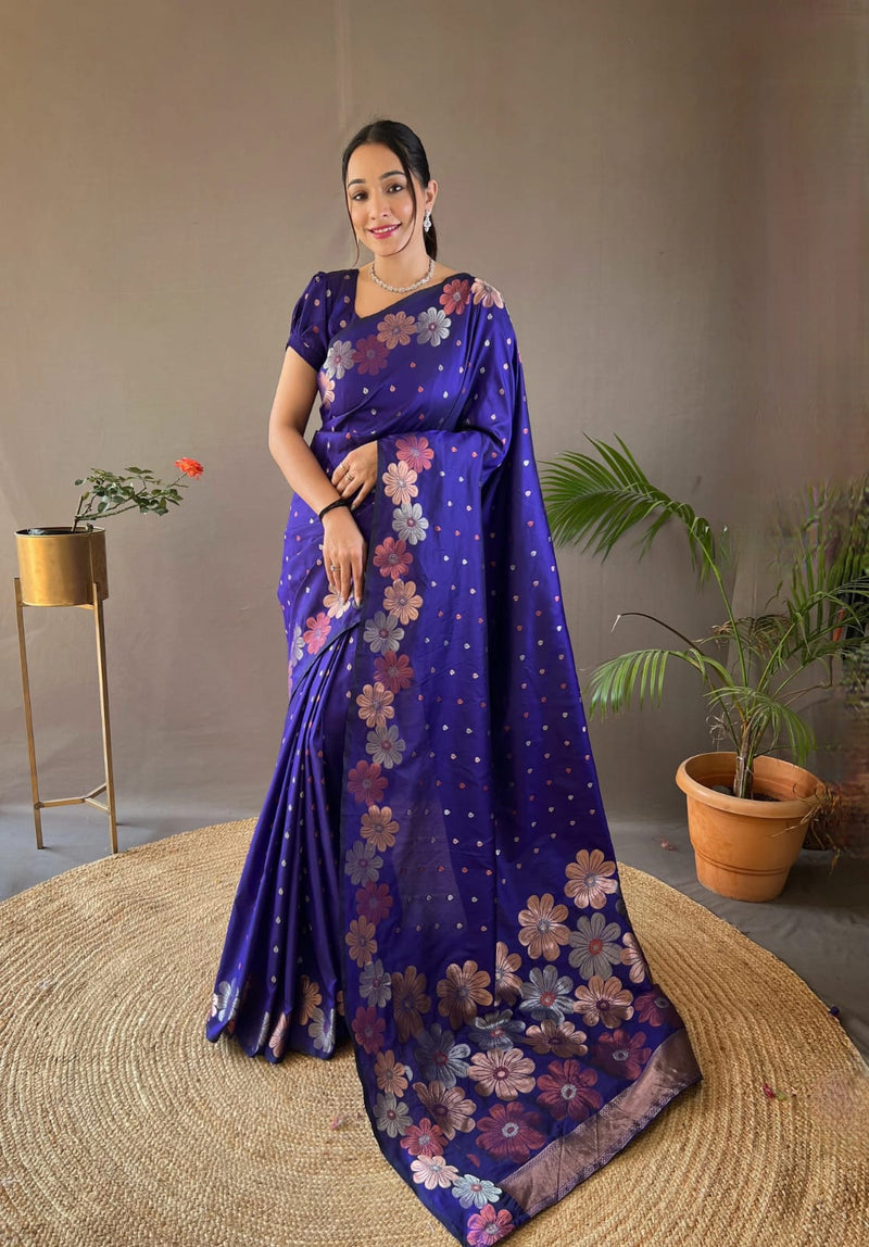 BLUE COLOUR WOVEN SOFT SILK SAREE