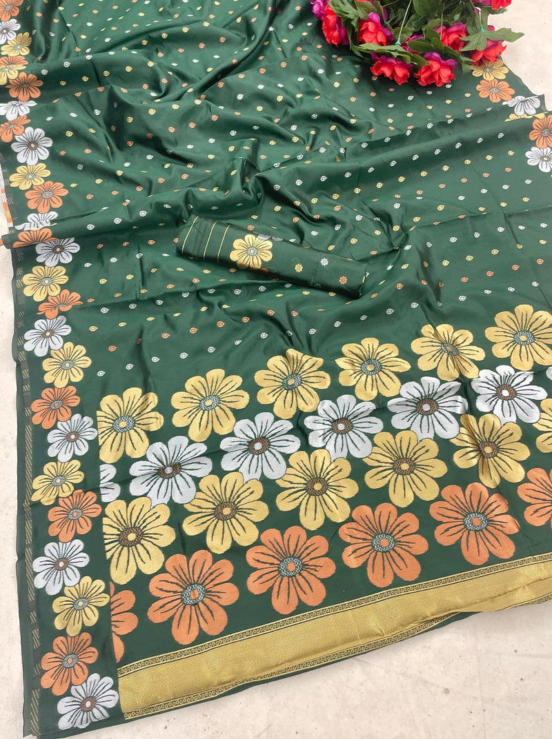 GREEN COLOUR WOVEN SOFT SILK SAREE