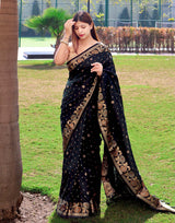 BLACK SOFT BANARASI SILK SAREE WITH LAGNIAPPE BLOUSE PIECE