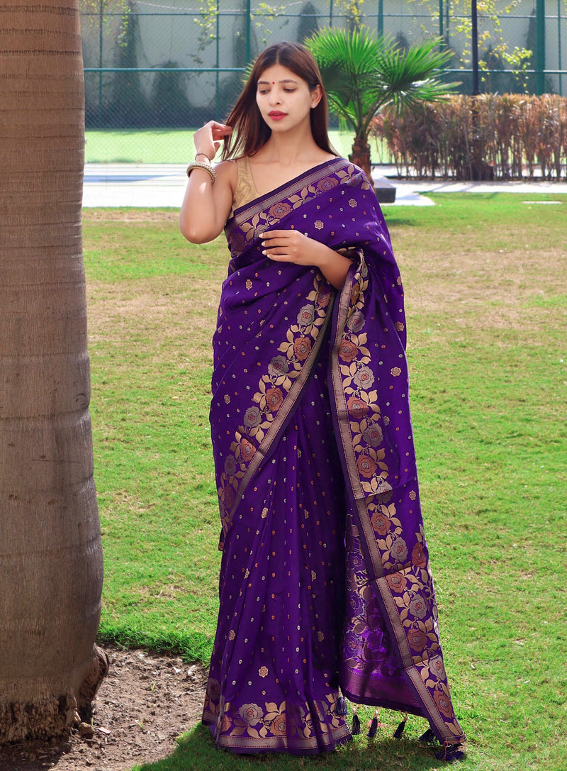 LOVENDER SOFT BANARASI SILK SAREE WITH LAGNIAPPE BLOUSE PIECE