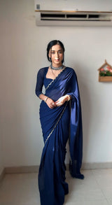 1 MIN READY TO WEAR NEVY BLUE GEORGETTE WITH STITCHED BLOUSE