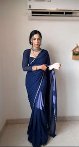 1 MIN READY TO WEAR NEVY BLUE GEORGETTE WITH STITCHED BLOUSE