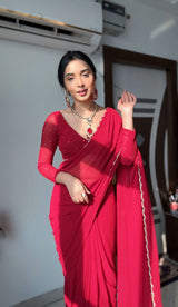 1 MIN READY TO WEAR RED GEORGETTE WITH STITCHED BLOUSE