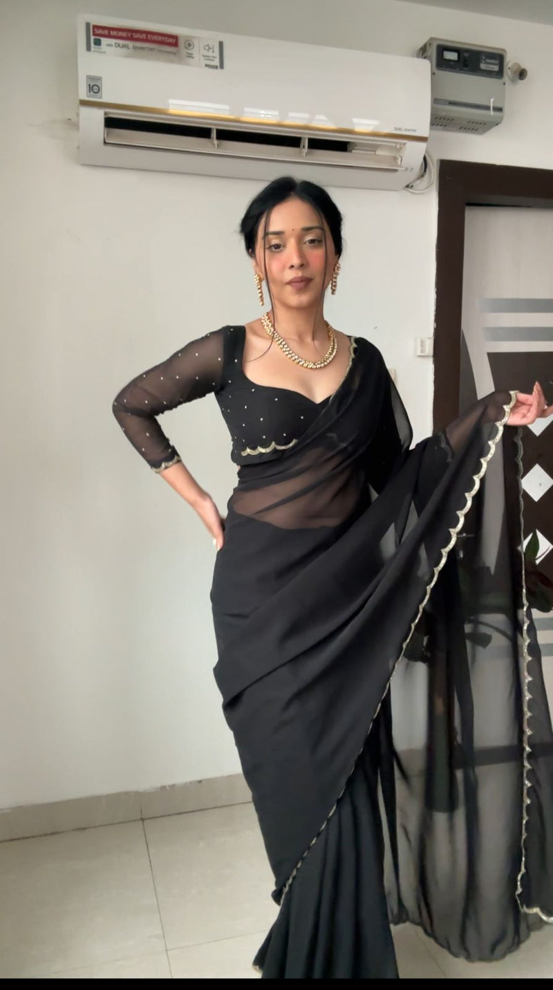 1 MIN READY TO WEAR BLACK GEORGETTE WITH STITCHED BLOUSE