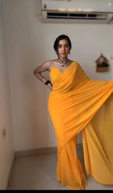 1-MIN READY TO WEAR PURE GEORGETTE SAREE WITH UNSTITCH BLOUSE